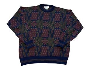 Vintage Brian MacNeil Men's L Sweater Crew Neck Italy Wool Blend Argyle Paisley